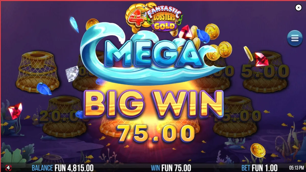Tampilan visual slot 4 Fantastic Lobsters Gold dengan tema bawah laut yang penuh warna.