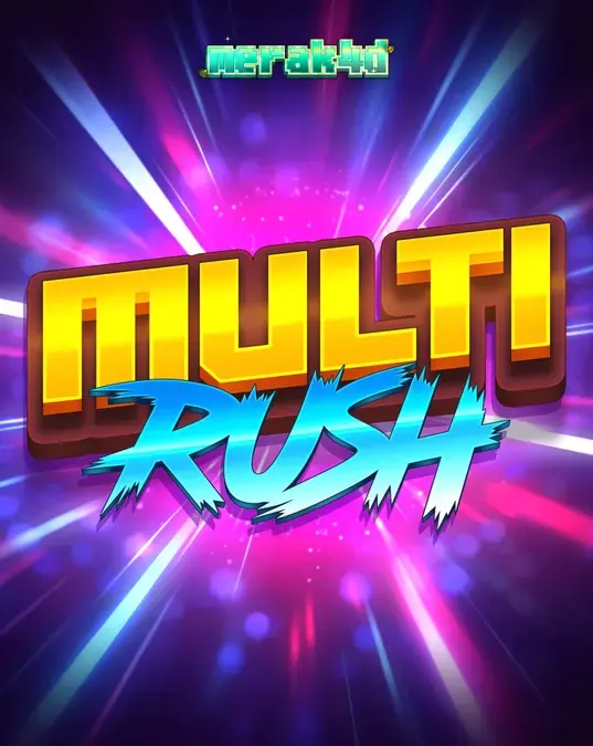 Tampilan visual neon dari slot Multi Rush dengan simbol buah modern